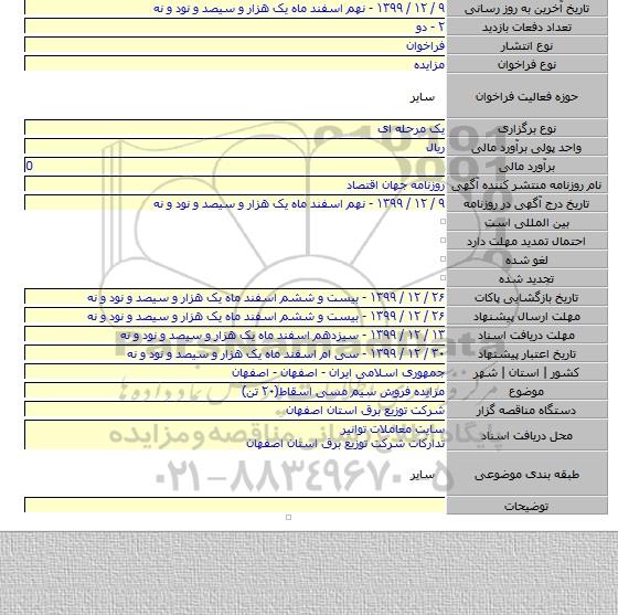 مزایده فروش سیم مسی اسقاط(۲۰ تن)