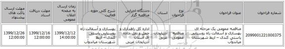 مناقصه عمومی یک مرحله ای بهسازی و آسفالت راه روستایی یاستی کندی – اربط شهرستان میاندوآب