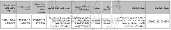 مناقصه عمومی یک مرحله ای بهسازی و آسفالت راه روستایی نلاس – بناویله حاج مینه شهرستان سردشت