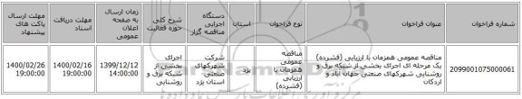 مناقصه عمومی همزمان با ارزیابی (فشرده) یک مرحله ای اجرای بخشی از شبکه برق و روشنایی شهرکهای صنعتی جهان آباد و اردکان