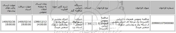 مناقصه عمومی همزمان با ارزیابی (فشرده) یک مرحله ای اجرای بخشی از شبکه برق و روشنایی شهرک صنعتی میبد2