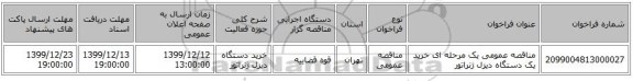 مناقصه عمومی یک مرحله ای خرید یک دستگاه دیزل ژنراتور