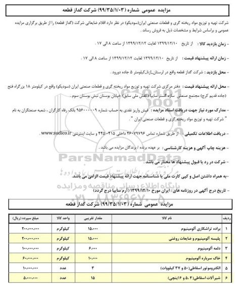 مزایده، مزایده عمومی اقلام ضایعاتی