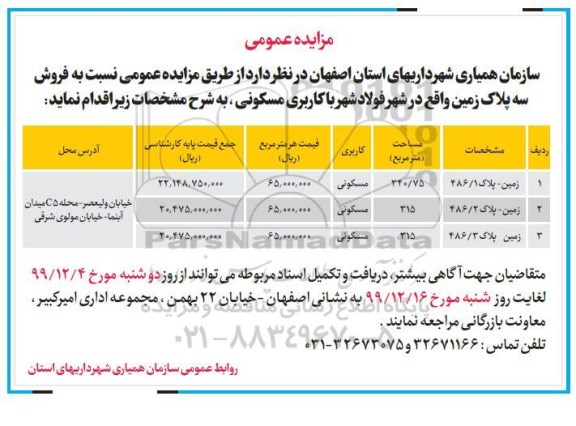 مزایده،مزایده فروش سه پلاک زمین مسکونی 