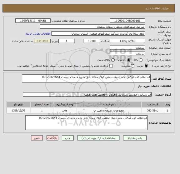 استعلام استعلام کف شکنی چاه ناحیه صنعتی فولاد محله طبق شرح خدمات پیوست 09120470554