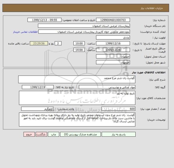 استعلام گوشت ران شتر مرغ منجمد
