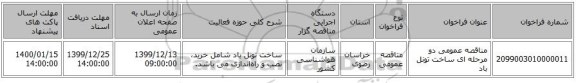 مناقصه عمومی دو مرحله ای ساخت تونل باد