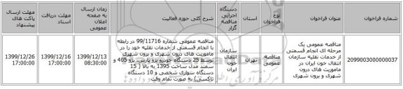 مناقصه عمومی یک مرحله ای انجام قسمتی از خدمات نقلیه سازمان انتقال خون ایران در ماموریت های درون شهری و برون شهری