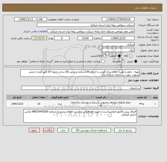 استعلام تهیه ، حمل و نصب حفاظ شاخ گوزنی با ارتفاع 120سانت و عرض 60 سانت و وزن 31 کلیو گرم از جنش مرغوب جهت ساختمان مرکزی اراک