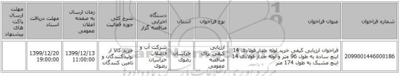 فراخوان ارزیابی کیفی خرید لوله جدار فولادی 14 اینچ ساده به طول 96 متر و لوله جدار فولادی 14 اینچ مشبک به طول 174 متر 