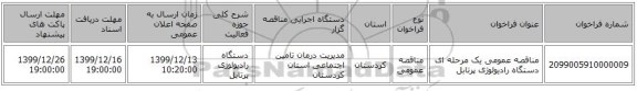 مناقصه عمومی یک مرحله ای دستگاه رادیولوژی پرتابل