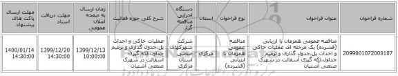 مناقصه عمومی همزمان با ارزیابی (فشرده) یک مرحله ای عملیات خاکی و احداث پل،جدول گذاری و ترمیم جداول،لکه گیری آسفالت در شهرک صنعتی آشتیان 
