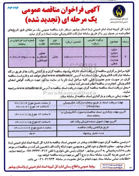 تجدید فراخوان مناقصه برون سپاری خدمات هدایت شغلی 