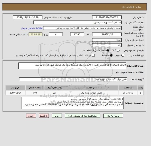 استعلام اجرای عملیات کابل کشی، نصب و جایگزینی یک دستگاه تابلو برق دیواری طبق قرارداد پیوست