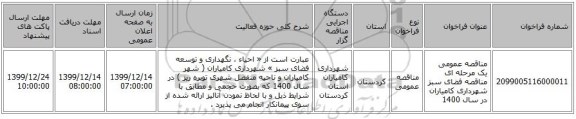 مناقصه عمومی یک مرحله ای مناقصه فضای سبز شهرداری کامیاران در سال 1400