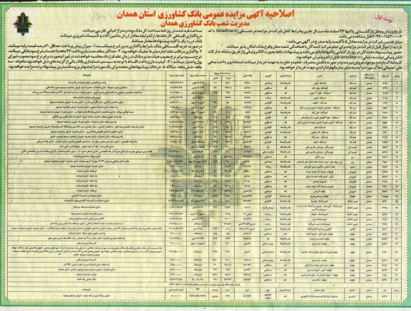 مزایده فروش املاک و خودروی سواری 