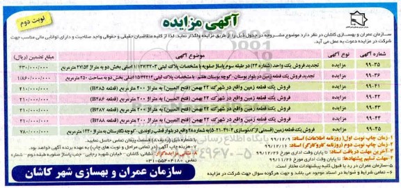مزایده،مزایده فروش هفت قطعه زمین نوبت دوم 