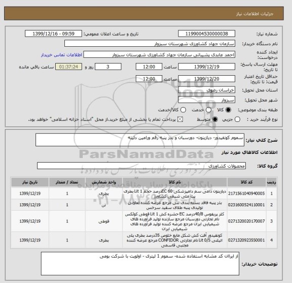 استعلام سموم کونفیدور- دیازینون- دورسبان و بذر پنبه رقم ورامین دلیته