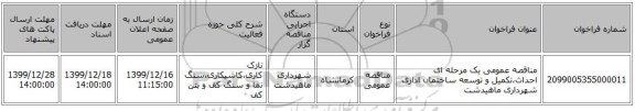 مناقصه عمومی یک مرحله ای احداث،تکمیل و توسعه ساختمان اداری شهرداری ماهیدشت