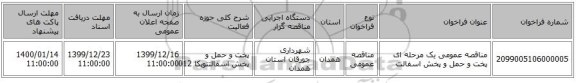 مناقصه عمومی یک مرحله ای پخت و حمل و پخش اسفالت
