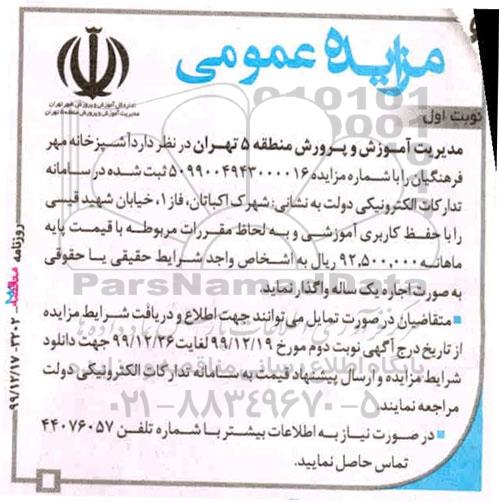 مزایده ، مزایده واگذاری به اجاره آشپزخانه 