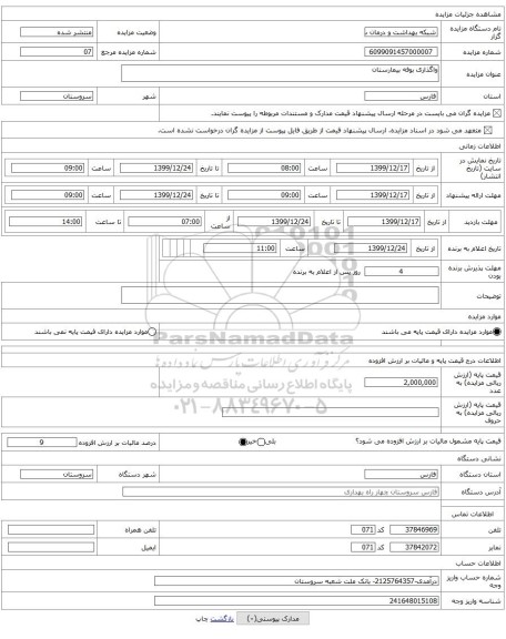 واگذاری بوفه بیمارستان
