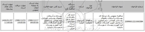 مناقصه عمومی یک مرحله ای بهسازی و آسفالت راههای روستایی قوچاش، یتیم اوغلی، اسماعیل کهریز، قمشگان سفلی، قره کهریز و بهستان شهرستان چایپاره   