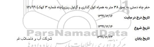 استعلام, استعلام حفر چاه دستی به عمق 38 متر به همراه کول گذاری و گراول ریزی