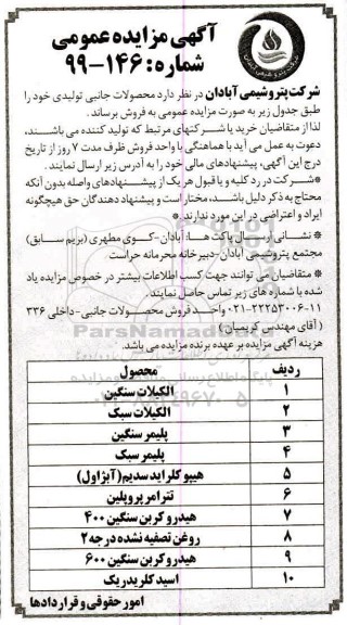 مزایده، مزایده فروش محصولات جانبی تولیدی ...