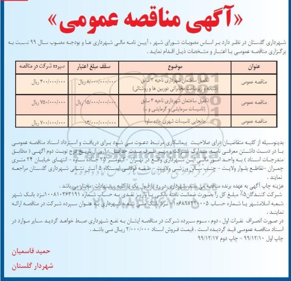 مناقصه عمومی, مناقصه تکمیل ساختمان ...نوبت دوم 