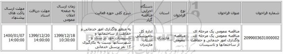 مناقصه عمومی یک مرحله ای مناقصه عمومی یک مرحله ای واگذاری امور خدماتی و حفاظت از ساختمانها و تاسیسات