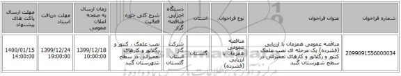 مناقصه عمومی همزمان با ارزیابی (فشرده) یک مرحله ای نصب علمک ، کنتور و رگلاتور و کارهای تعمیراتی در سطح شهرستان گنبد