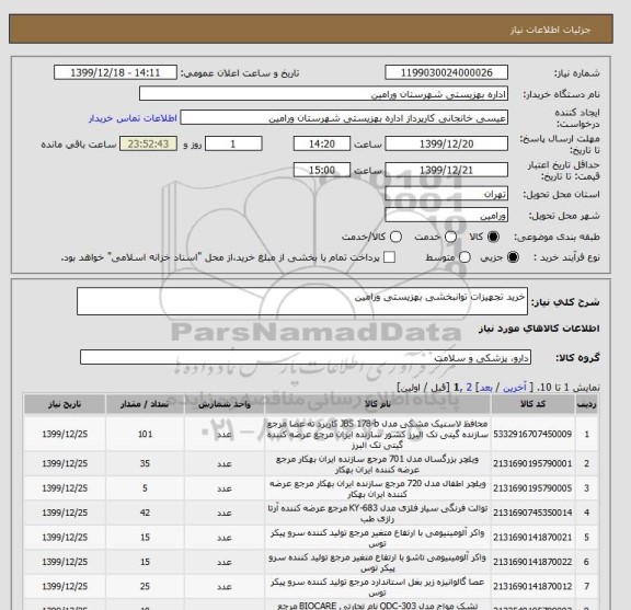 استعلام خرید تجهیزات توانبخشی بهزیستی ورامین
