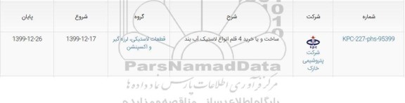 استعلام، استعلام ​ساخت و یا خرید 4 قلم انواع لاستیک آب بند	