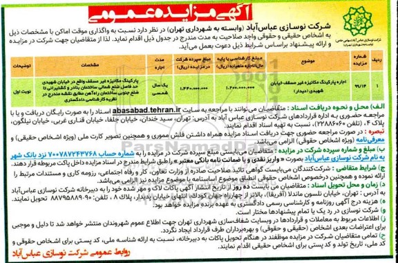 مزایده، مزایده واگذاری موقت اماکن 