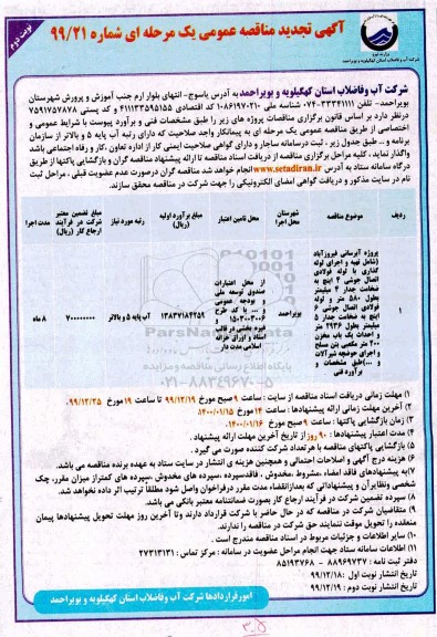 تجدید مناقصه، تجدید مناقصه پروژه آبرسانی - نوبت دوم 