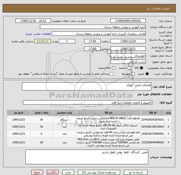 استعلام هدایای دانش  آموزان 