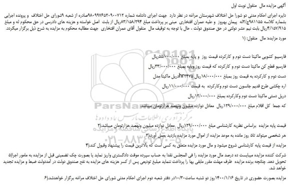 مزایده،مزایده فروش فارسیبو کشویی ماکیتا دست دوم و کارکرده و... 