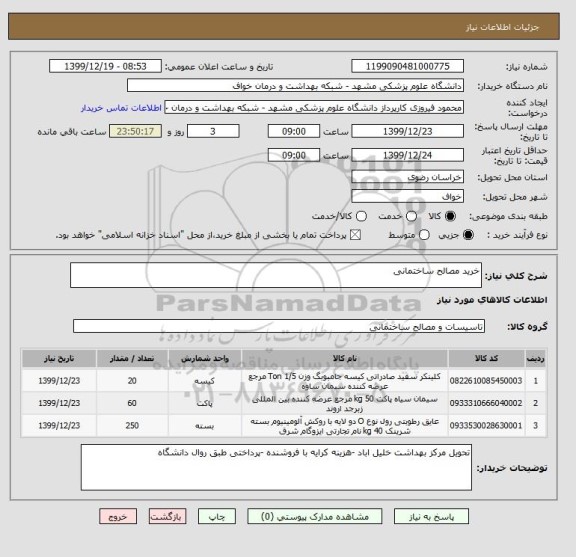 استعلام خرید مصالح ساختمانی