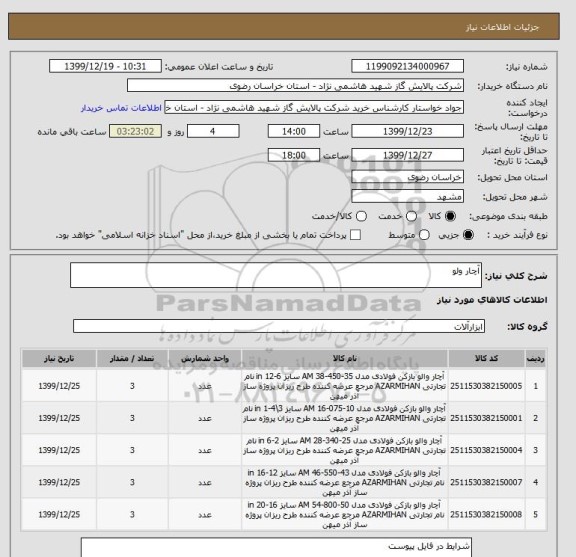 استعلام آچار ولو 