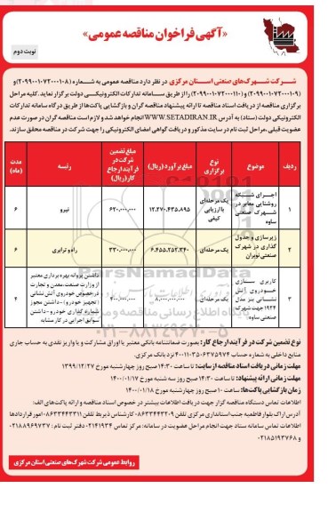 فراخوان مناقصه، مناقصه اجرای شبکه روشنایی معابر در شهرک... -نوبت دوم 