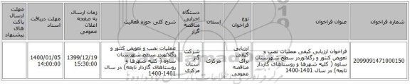 فراخوان ارزیابی کیفی   عملیات  نصب و تعویض کنتور و رگلاتوردر سطح شهرستان ساوه (  کلیه شهرها و روستاهای گازدار تابعه)   در سال 1401-1400 