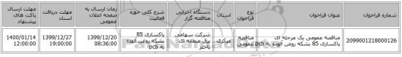 مناقصه عمومی یک مرحله ای پاکسازی 85 بشکه روغن آلوده به pcb