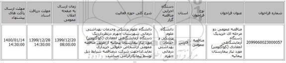 مناقصه عمومی دو مرحله ای خریدیک دستگاه آزمایشگاهی انعقادی (کوآگلومتر) مورد نیاز بیمارستان پیمانیه 