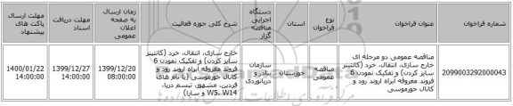 مناقصه عمومی دو مرحله ای خارج سازی، انتقال، خرد (کانتینر سایز کردن) و تفکیک نمودن 6 فروند مغروقه آبراه اروند رود و کانال خورموسی