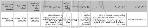 مناقصه عمومی همزمان با ارزیابی (فشرده) یک مرحله ای برونسپاری نیروی انسانی مورد نیاز جهت بهره برداری از واحدهای 1 الی 6 تصفیه خانه فاضلاب جنوب تهران 