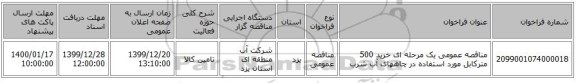 مناقصه عمومی یک مرحله ای خرید 500 مترکابل مورد استفاده در چاههای آب شرب 