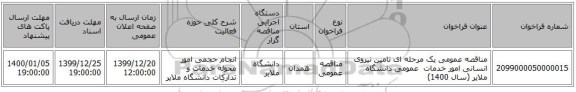 مناقصه عمومی یک مرحله ای تامین نیروی انسانی امور خدمات ‌ عمومی دانشگاه ملایر (سال 1400) 