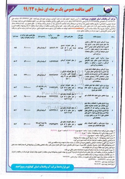 مناقصه، مناقصه پروژه آبرسانی اجرای خط انتقال و محصور چاه ... 