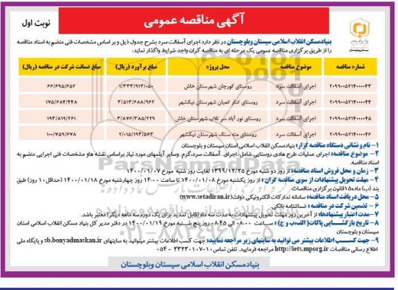 مناقصه، مناقصه اجرای آسفالت سرد 